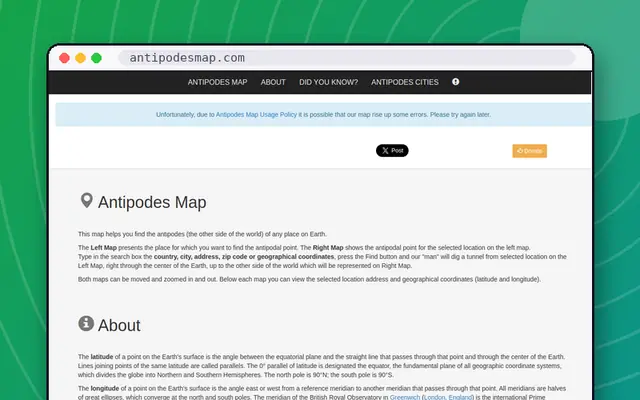 Antipodes Map: preview of antipodesmap.com