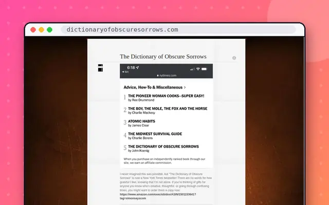 The Dictionary of Obscure Sorrows: preview of dictionaryofobscuresorrows.com