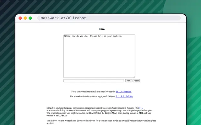 ELIZA (elizabot.js): preview of masswerk.at
