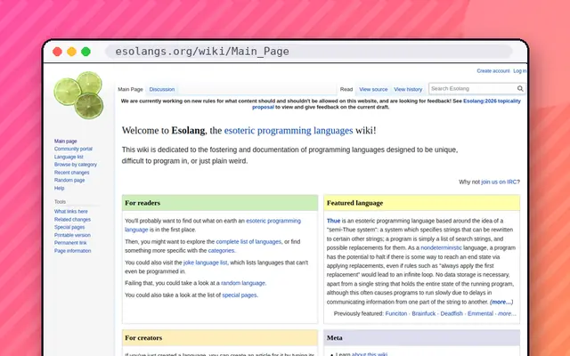 Esolang Wiki: preview of esolangs.org