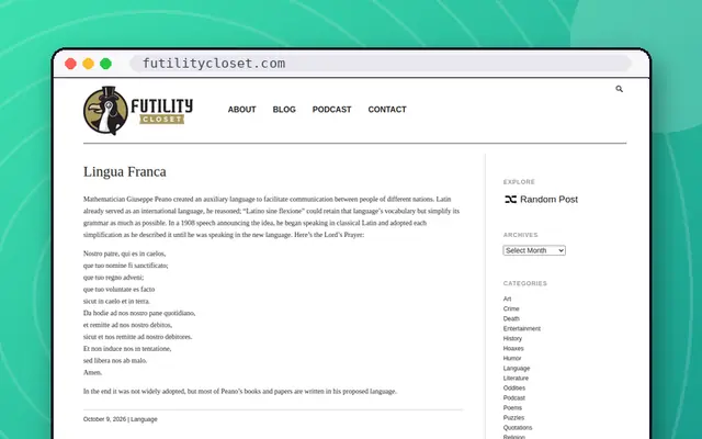 Futility Closet: preview of futilitycloset.com