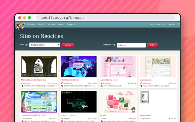 Neocities Browse: preview of neocities.org