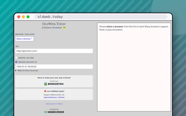 oldweb.today: preview of oldweb.today