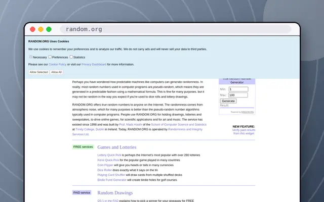RANDOM.ORG: preview of random.org