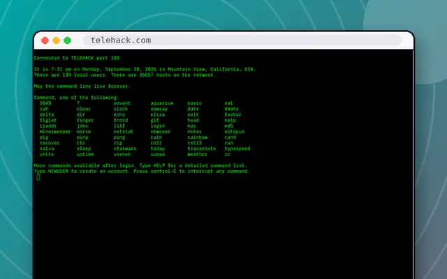 Telehack: preview of telehack.com