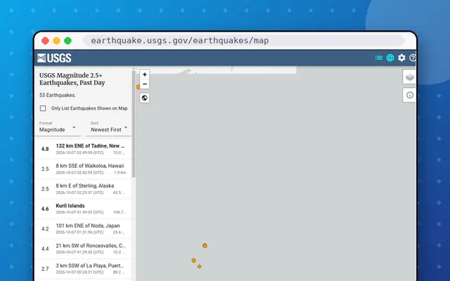 USGS Latest Earthquakes: preview of earthquake.usgs.gov