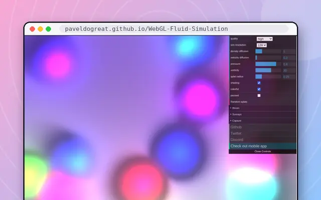WebGL Fluid Simulation: preview of paveldogreat.github.io