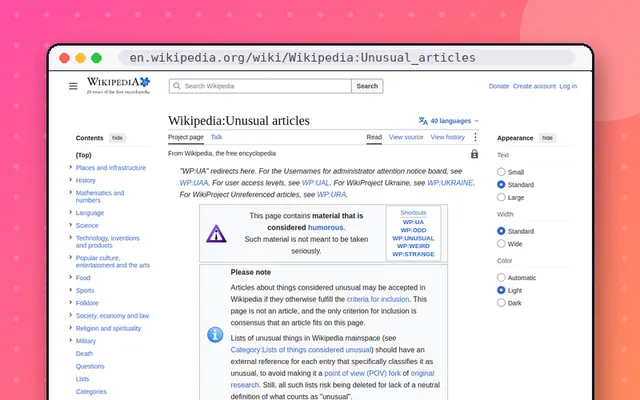Wikipedia: Unusual Articles: preview of en.wikipedia.org